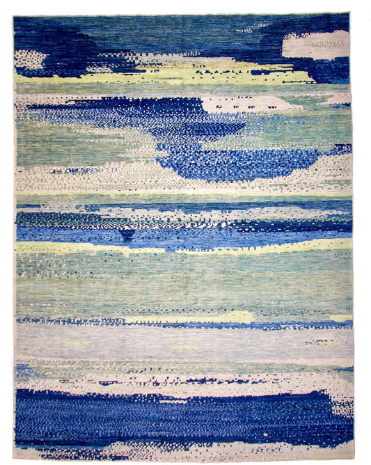 Modern Afghan Gabbeh (9'02"x12'01") blues/green