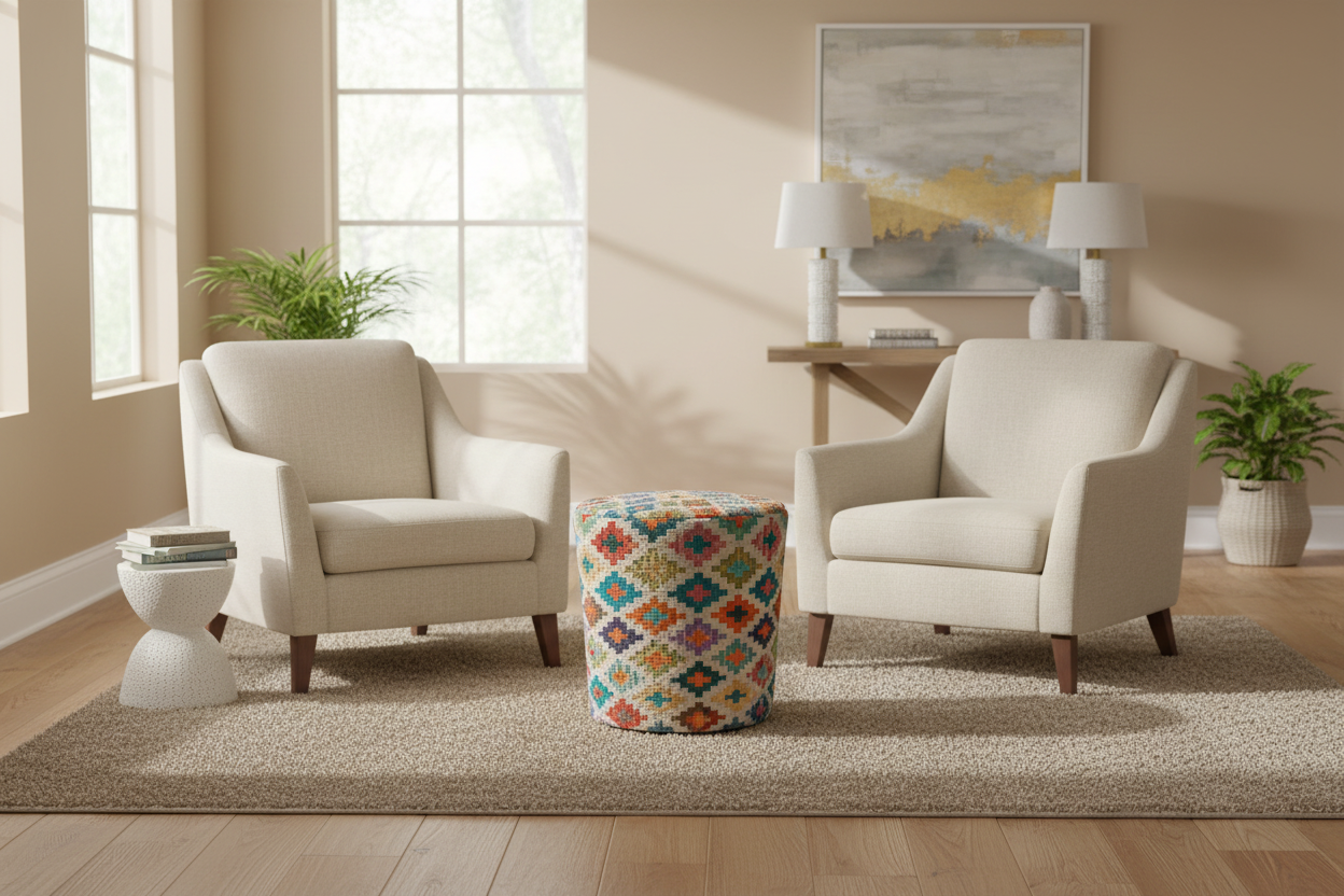 Kilim-Style Cylindrical Ottoman
