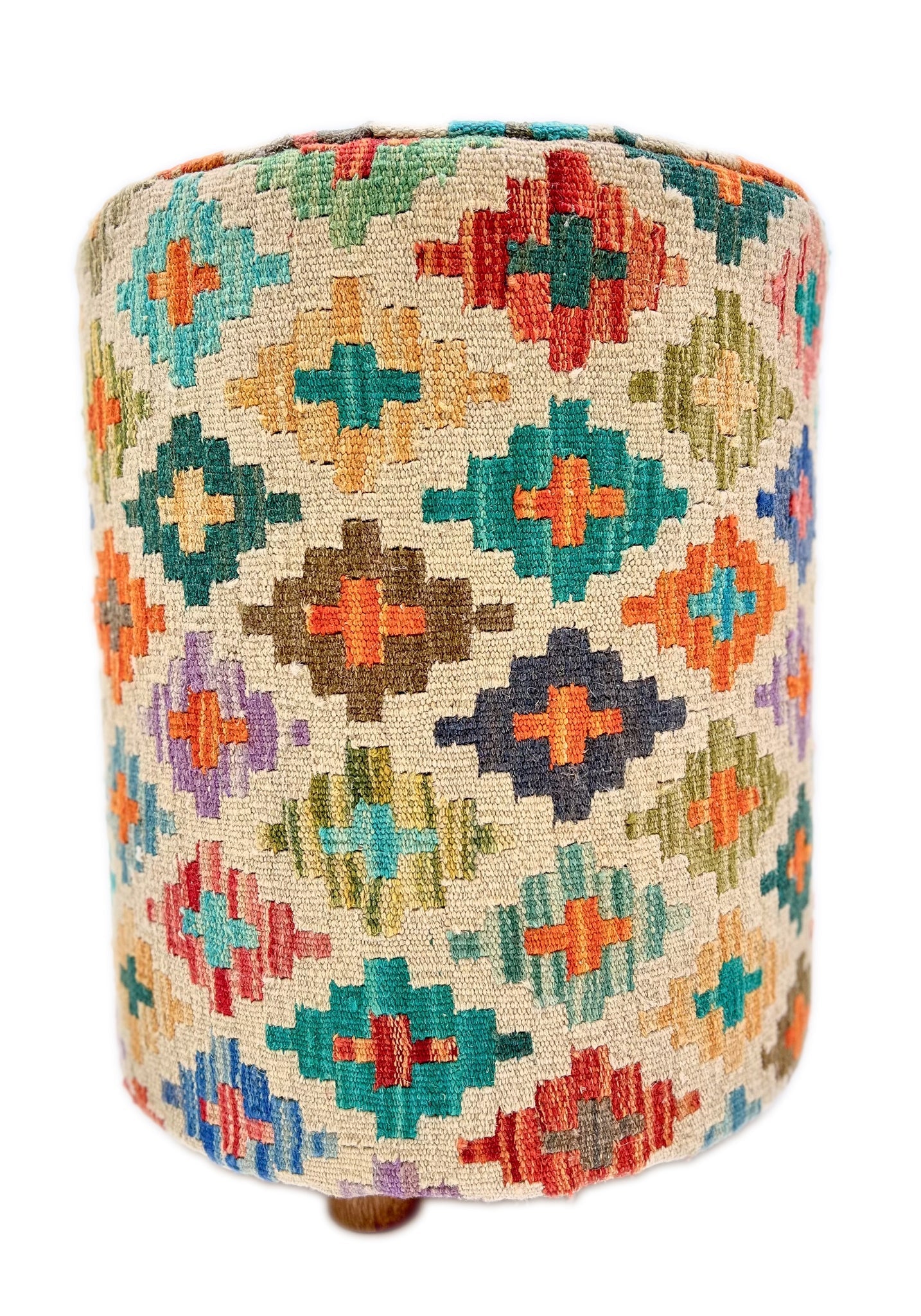 Kilim-Style Cylindrical Ottoman