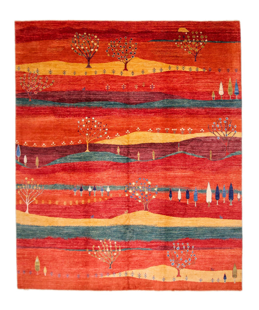 Scenic Afghan Gabbeh (8'03"x9'09") rust/red/dk.green