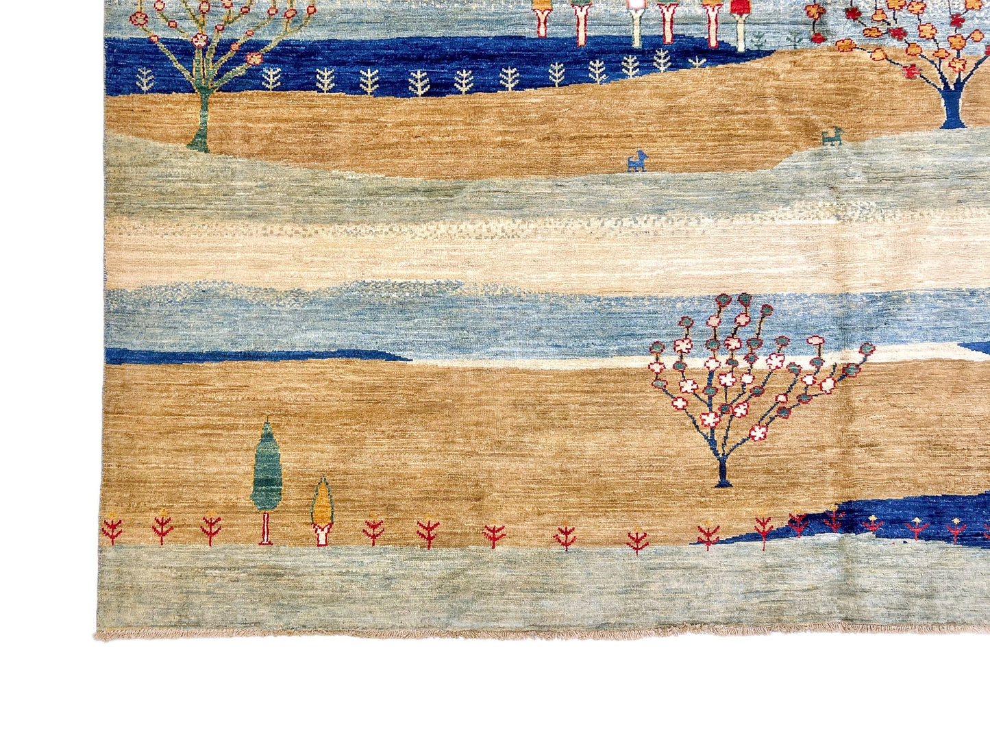 Scenic Afghan Gabbeh (8'00"x9'07") blue/sand/ivory