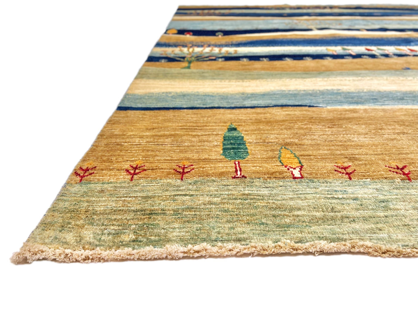 Scenic Afghan Gabbeh (8'00"x9'07") blue/sand/ivory