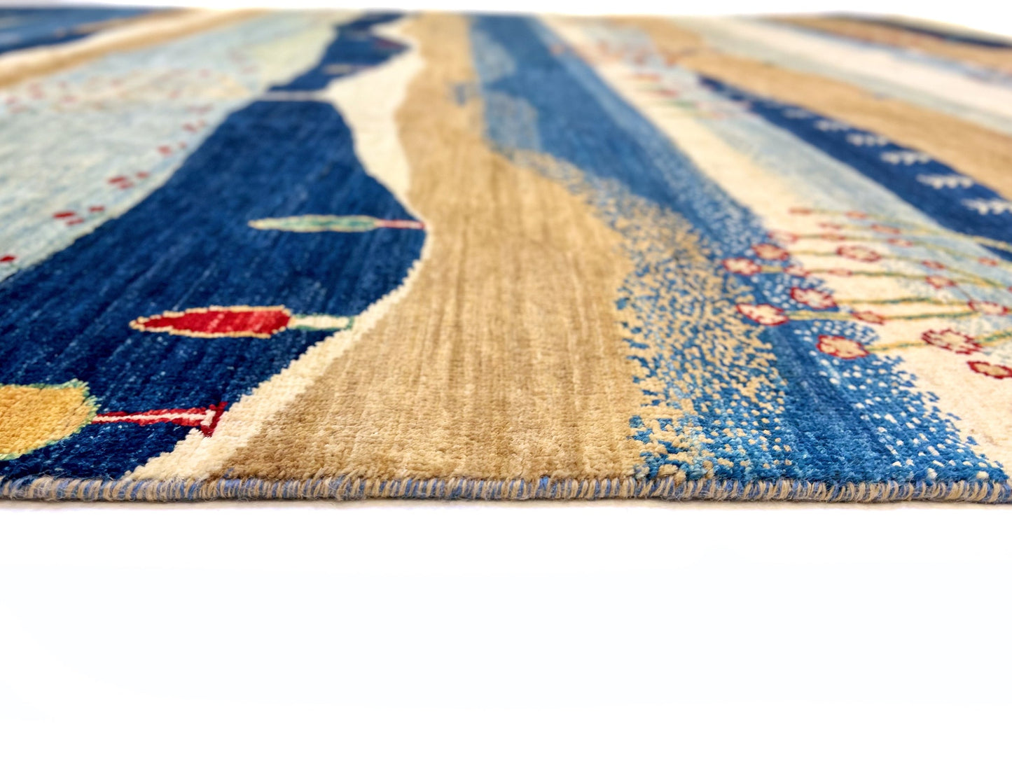 Scenic Afghan Gabbeh (8'00"x9'07") blue/sand/ivory