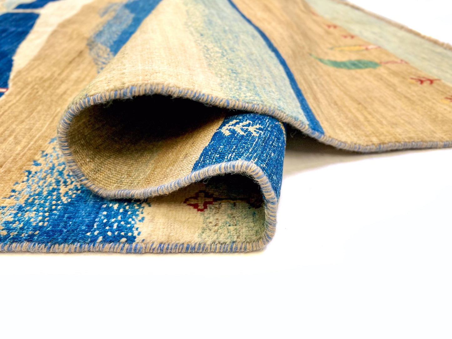 Scenic Afghan Gabbeh (8'00"x9'07") blue/sand/ivory