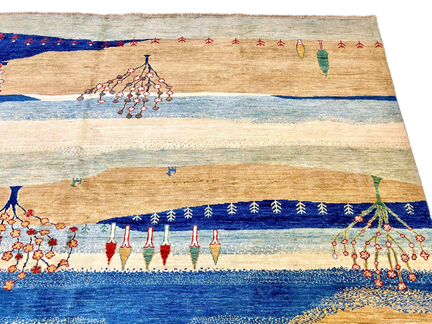 Scenic Afghan Gabbeh (8'00"x9'07") blue/sand/ivory