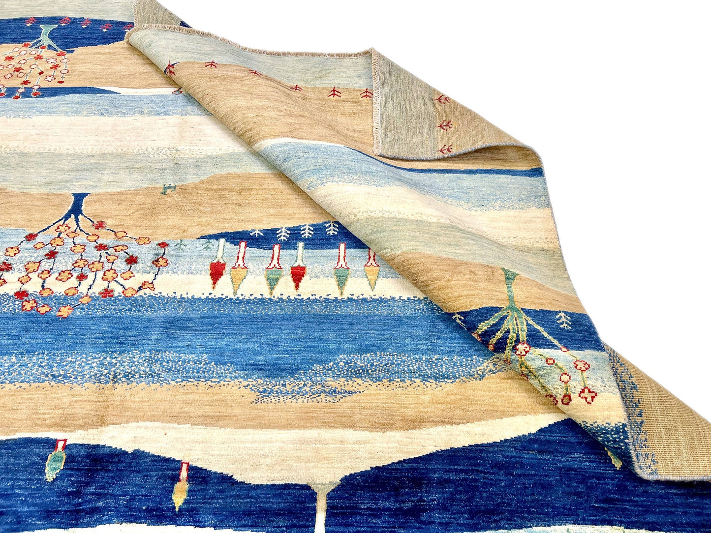 Scenic Afghan Gabbeh (8'00"x9'07") blue/sand/ivory