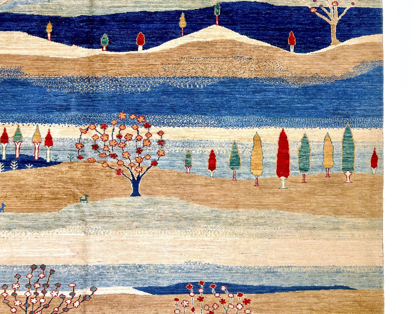 Scenic Afghan Gabbeh (8'00"x9'07") blue/sand/ivory