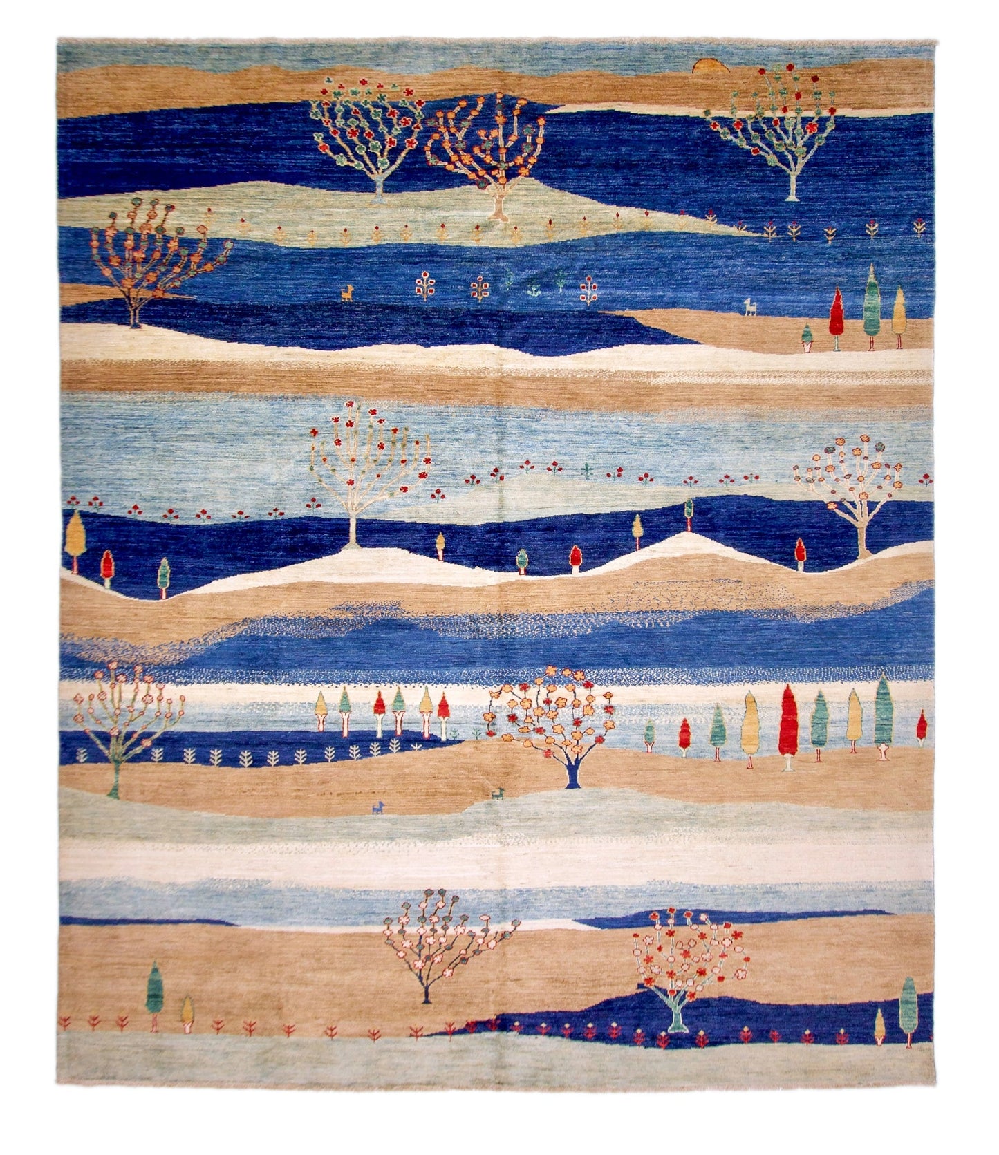 Scenic Afghan Gabbeh (8'00"x9'07") blue/sand/ivory