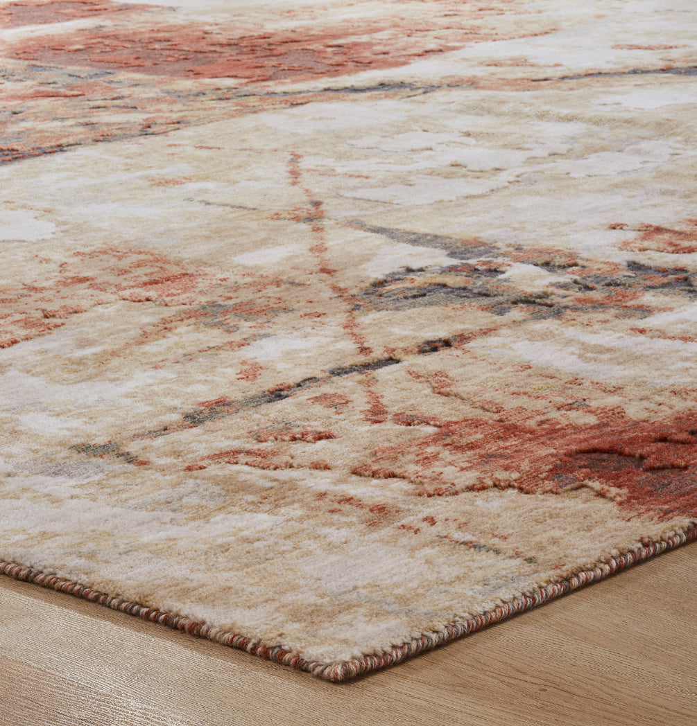 detailed corner/edge of Rust/Sand Abstract Area Rug -Vaughn Collection