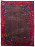 Antique Art Deco Chinese Nichols (8'10"x11'06") dark taupe/magenta