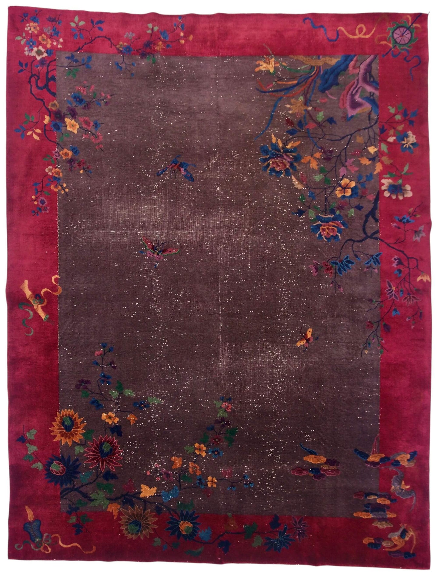 Antique Art Deco Chinese Nichols (8'10"x11'06") dark taupe/magenta