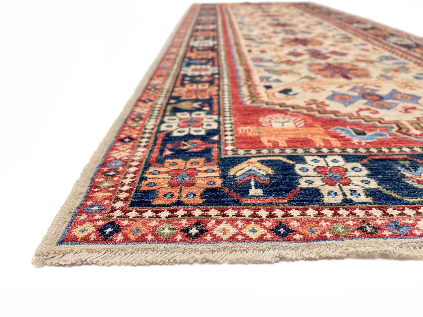 Afghan Qashqai Runner (3'00"x8'02) ivory/navy