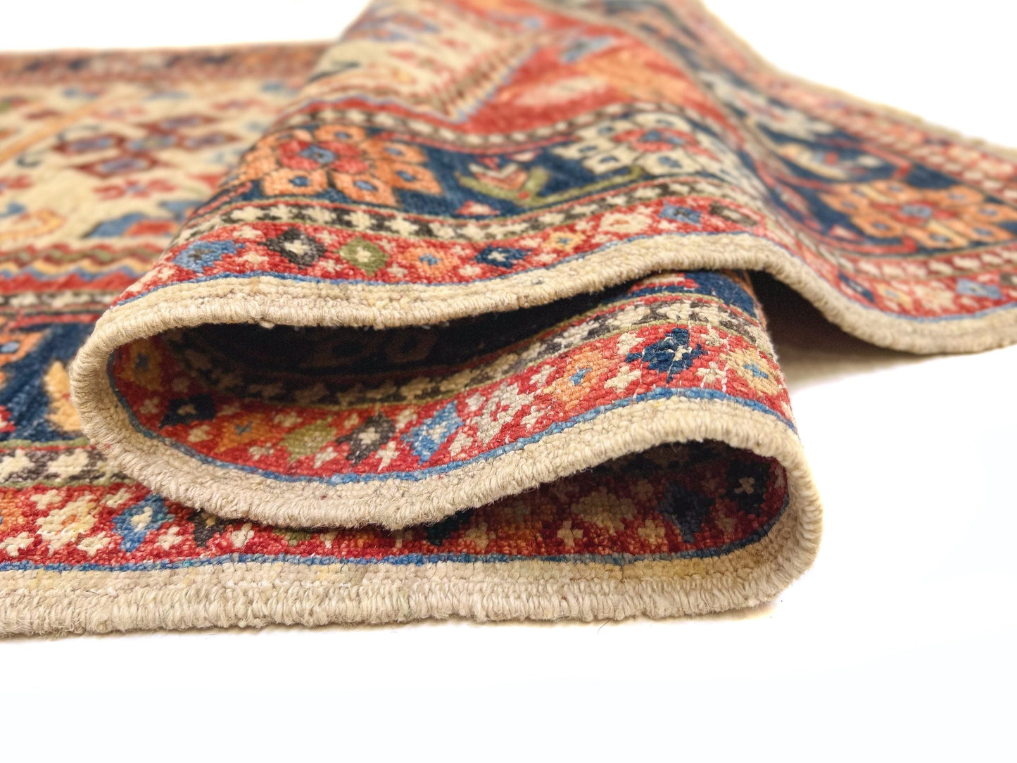 Afghan Qashqai Runner (3'00"x8'02) ivory/navy