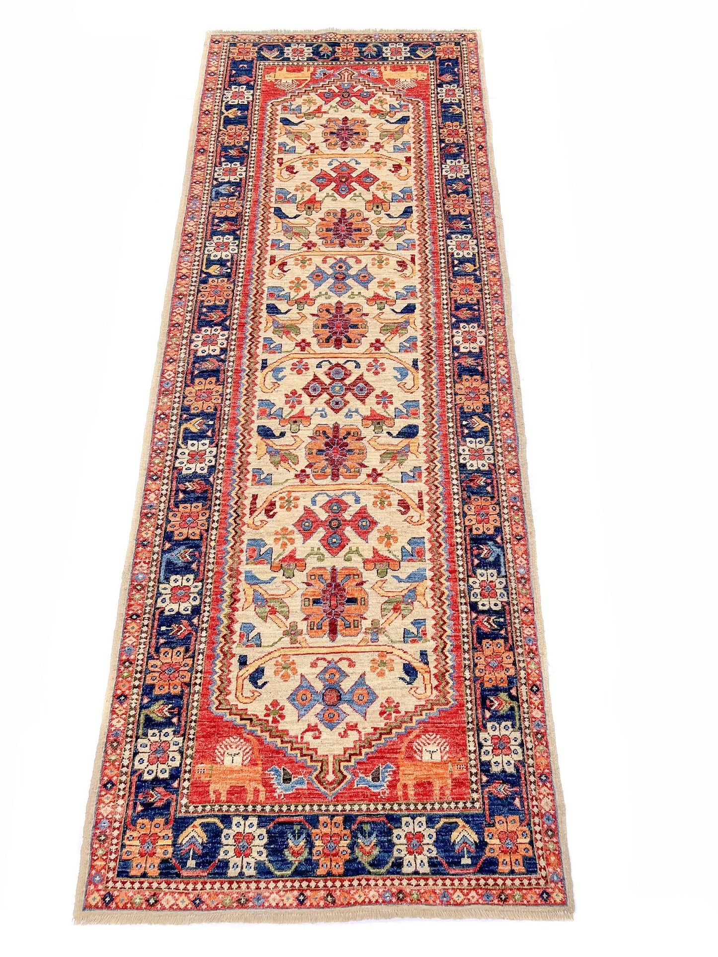 Afghan Qashqai Runner (3'00"x8'02) ivory/navy