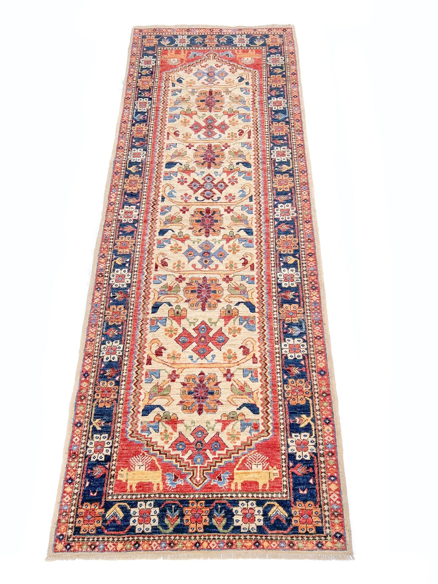 Afghan Qashqai Runner (3'00"x8'02) ivory/navy