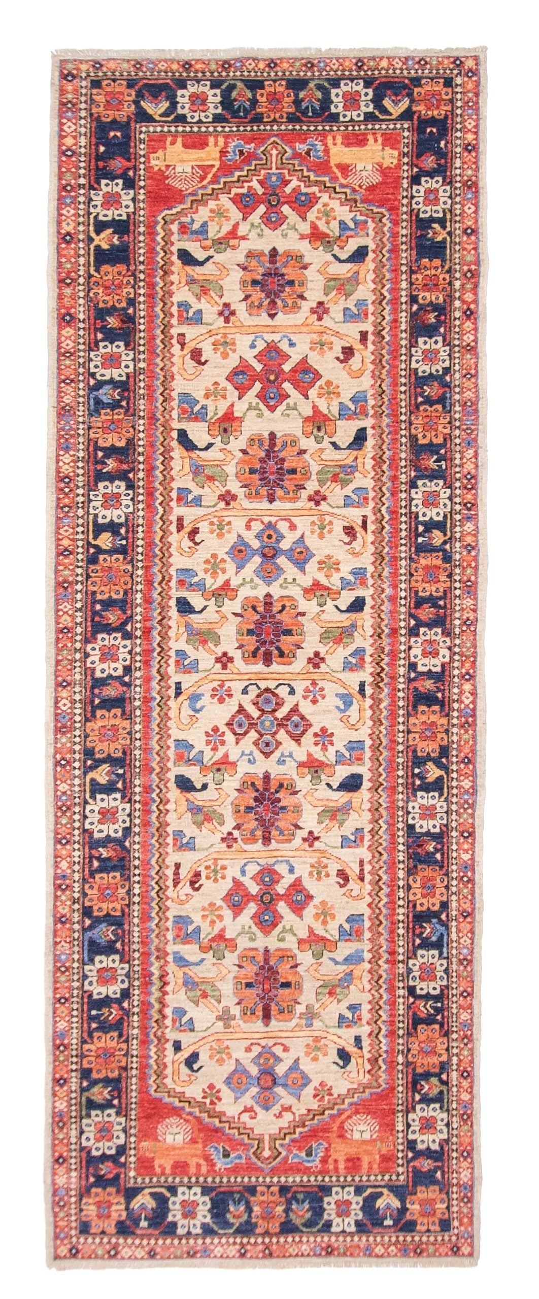 Afghan Qashqai Runner (3'00"x8'02) ivory/navy