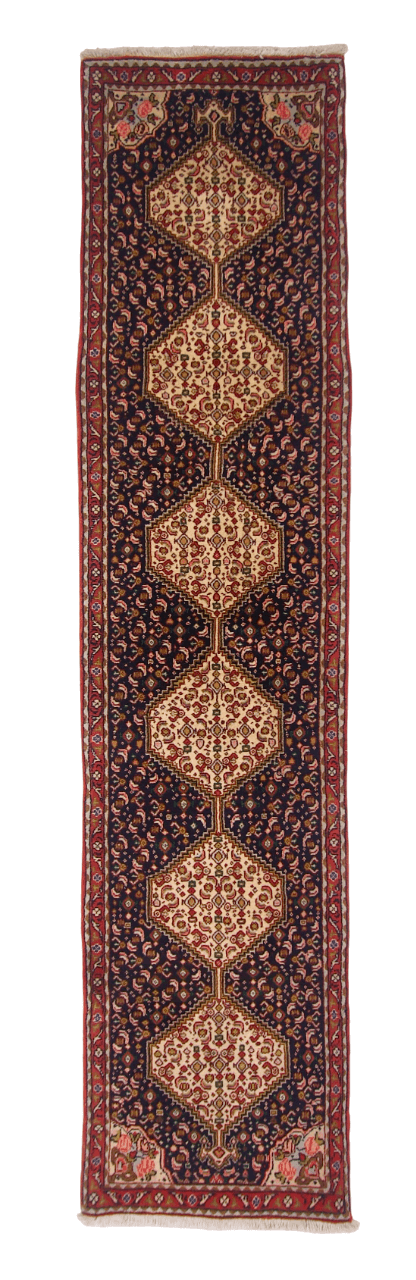 Persian Bijar (1'09"x7'08") indigo/red