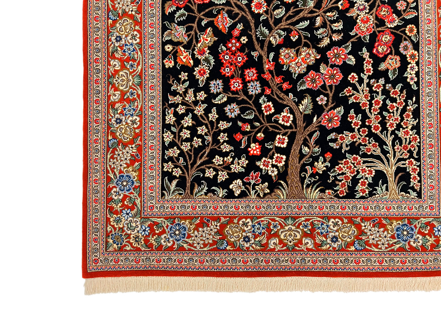 Persian Qom w. silk Tree of Life (4'05"x6'06") black/red