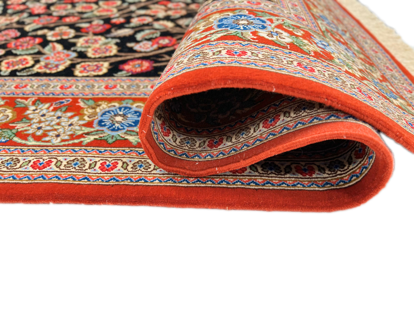 Persian Qom w. silk Tree of Life (4'05"x6'06") black/red