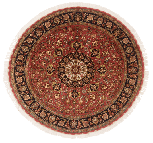 Vintage Persian Tabriz Wool/Silk (4'10"Round) dk.rose/black