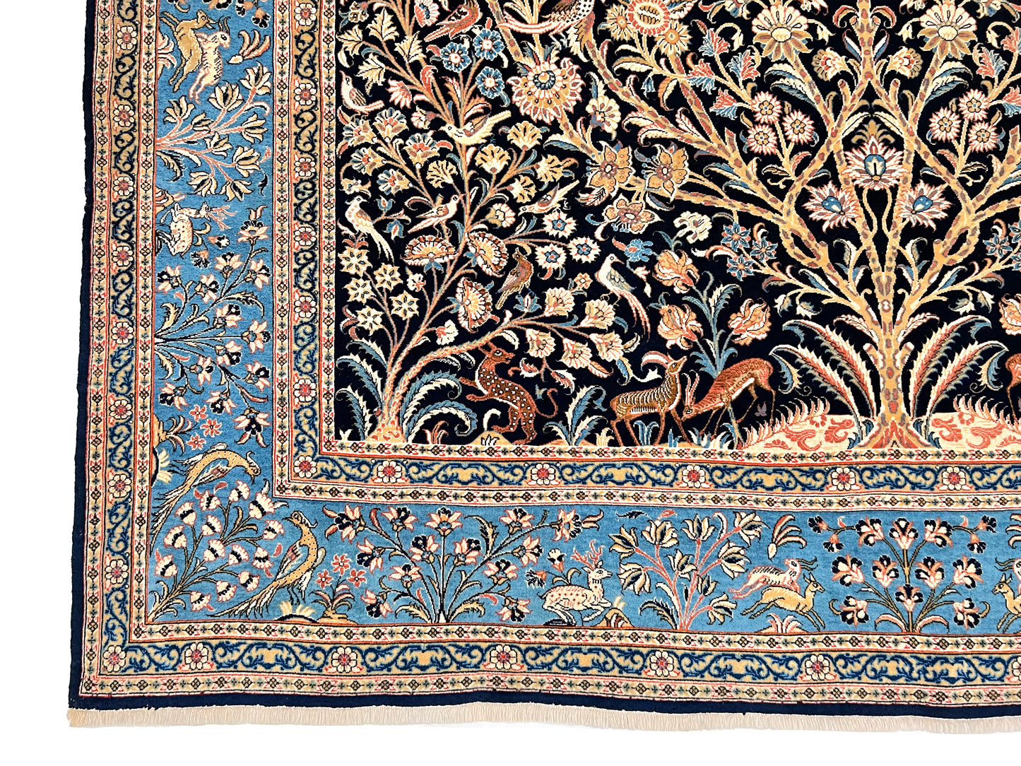 Semi-Antique Persian Qom-Tree of life (8'00" x 11'04") navy/lt.blue