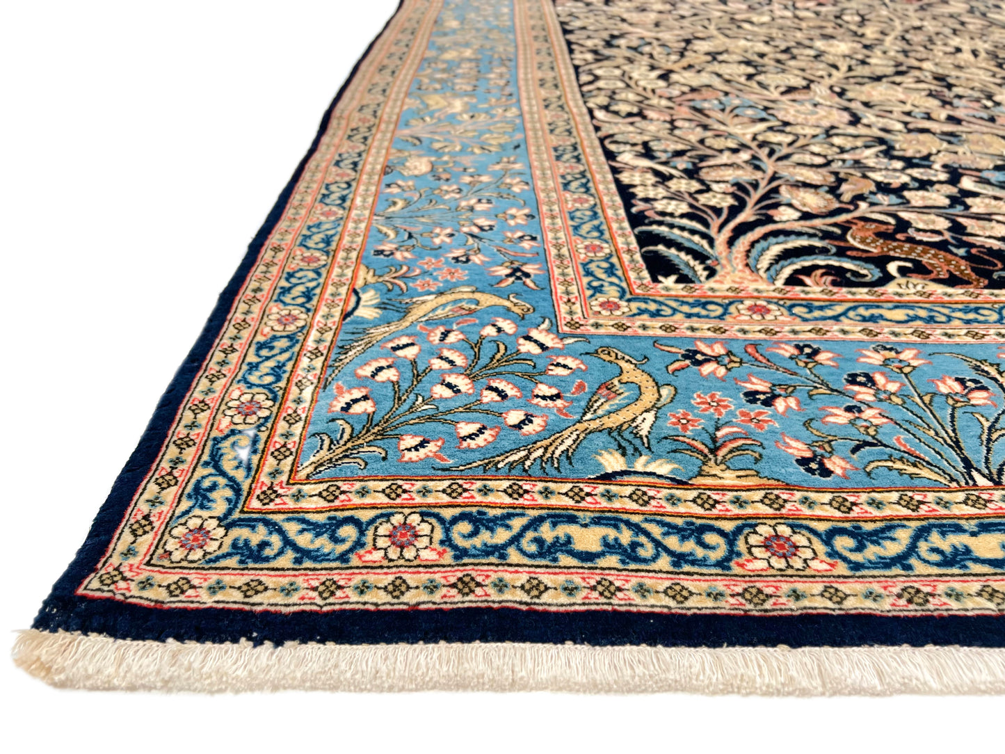 Semi-Antique Persian Qom-Tree of life (8'00" x 11'04") navy/lt.blue