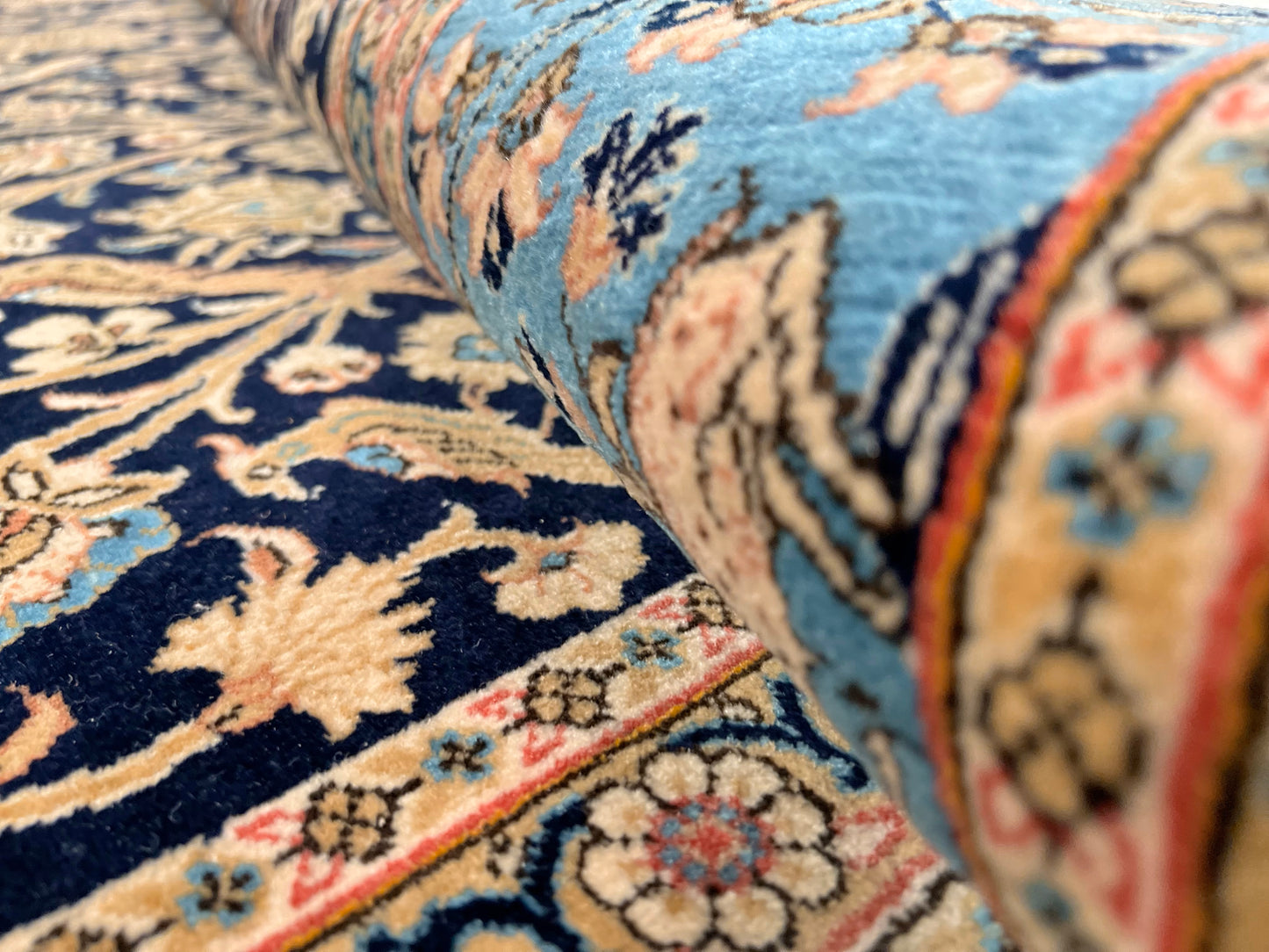 Semi-Antique Persian Qom-Tree of life (8'00" x 11'04") navy/lt.blue