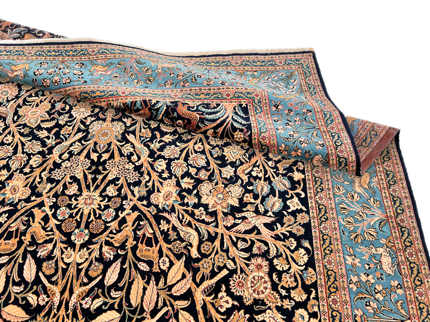 Semi-Antique Persian Qom-Tree of life (8'00" x 11'04") navy/lt.blue