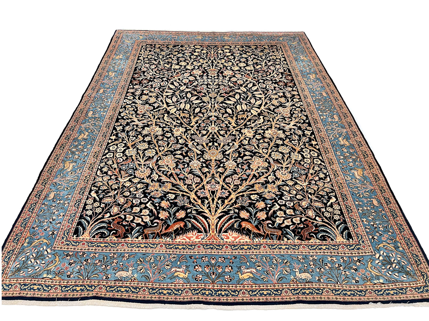 Semi-Antique Persian Qom-Tree of life (8'00" x 11'04") navy/lt.blue