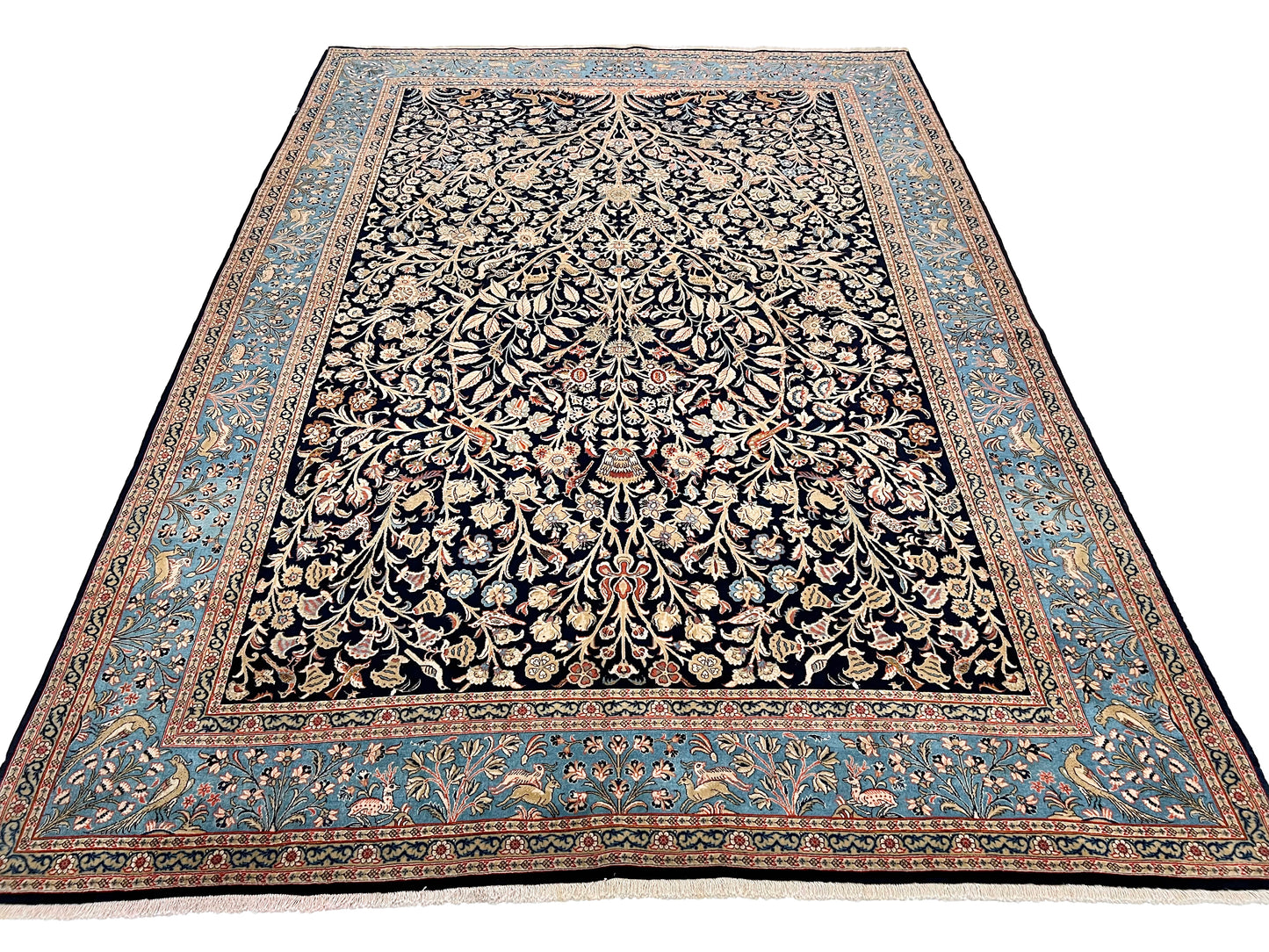 Semi-Antique Persian Qom-Tree of life (8'00" x 11'04") navy/lt.blue