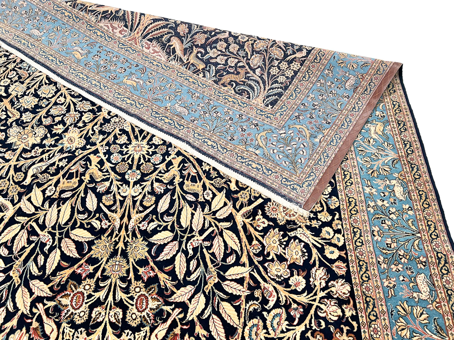 Semi-Antique Persian Qom-Tree of life (8'00" x 11'04") navy/lt.blue