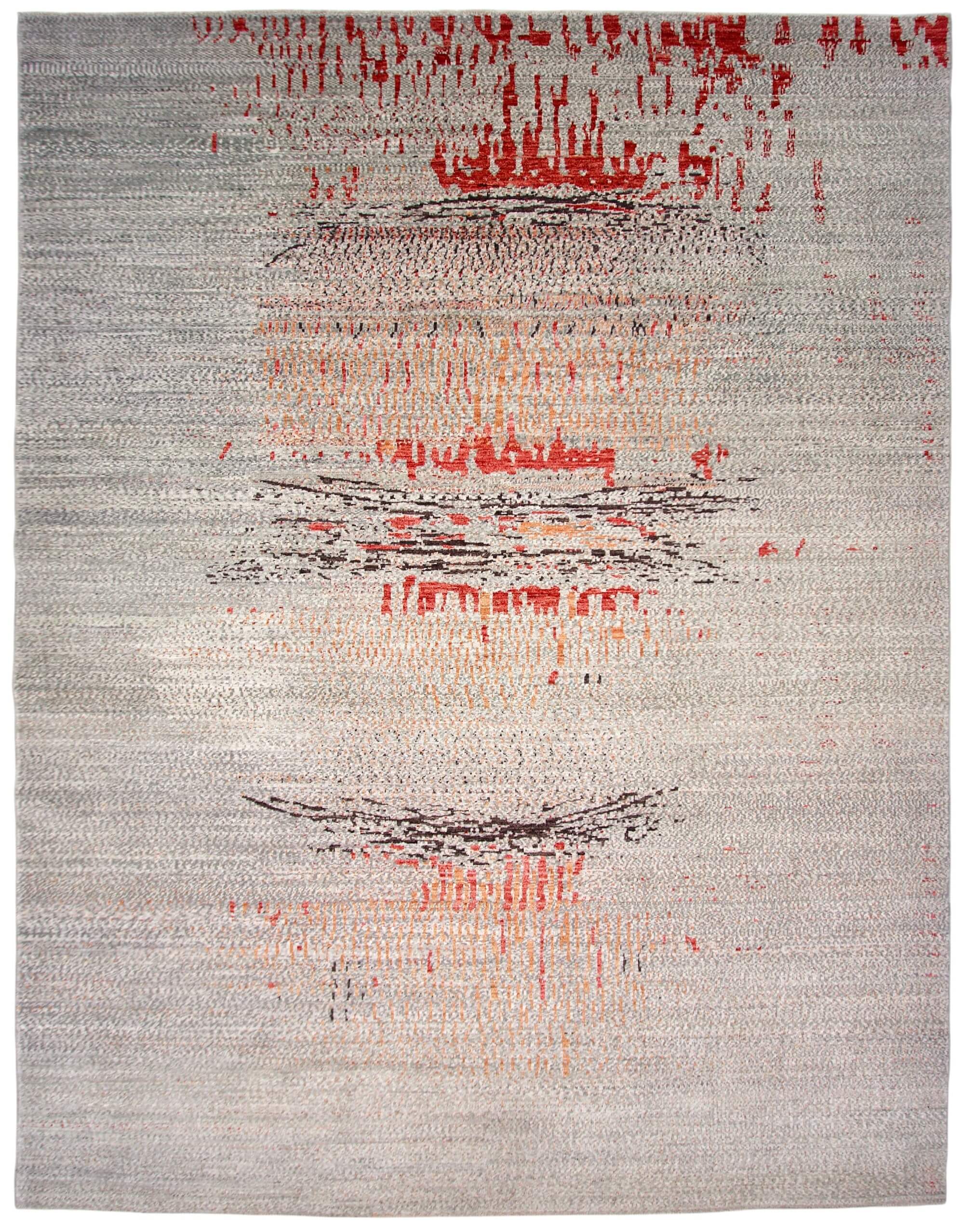 Modern Afghan Gabbeh (9x12) aqua/coral/copper – Kirishian Rugs