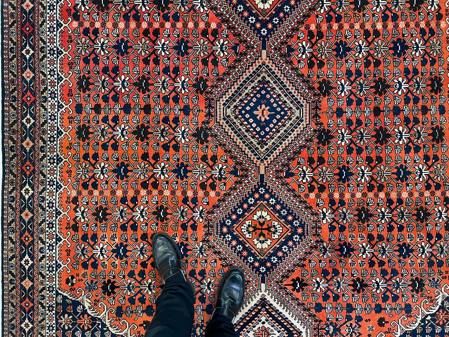 Persian Yalameh (6'09"x10'00") peach/indigo