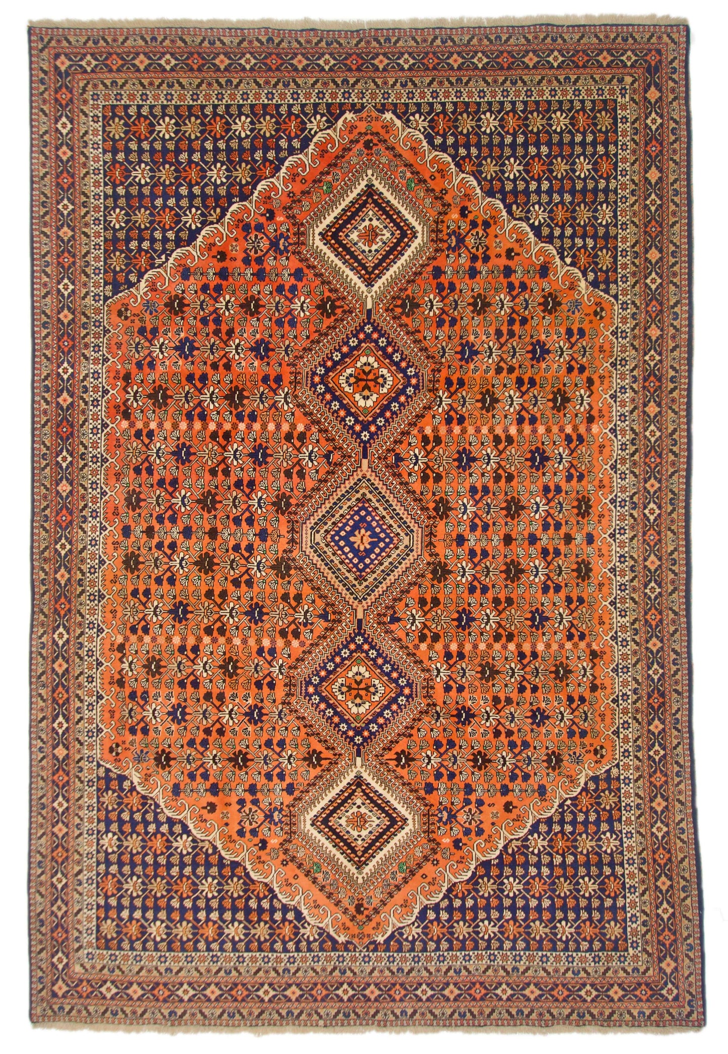 Persian Yalameh (6'09"x10'00") peach/indigo