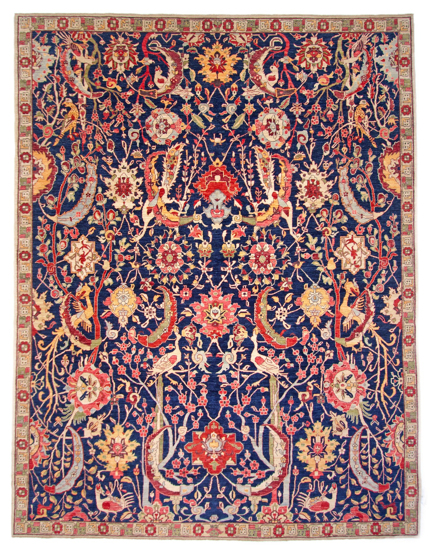 Afghan-made Bird of Paradise (9'03"x12'00") indigo