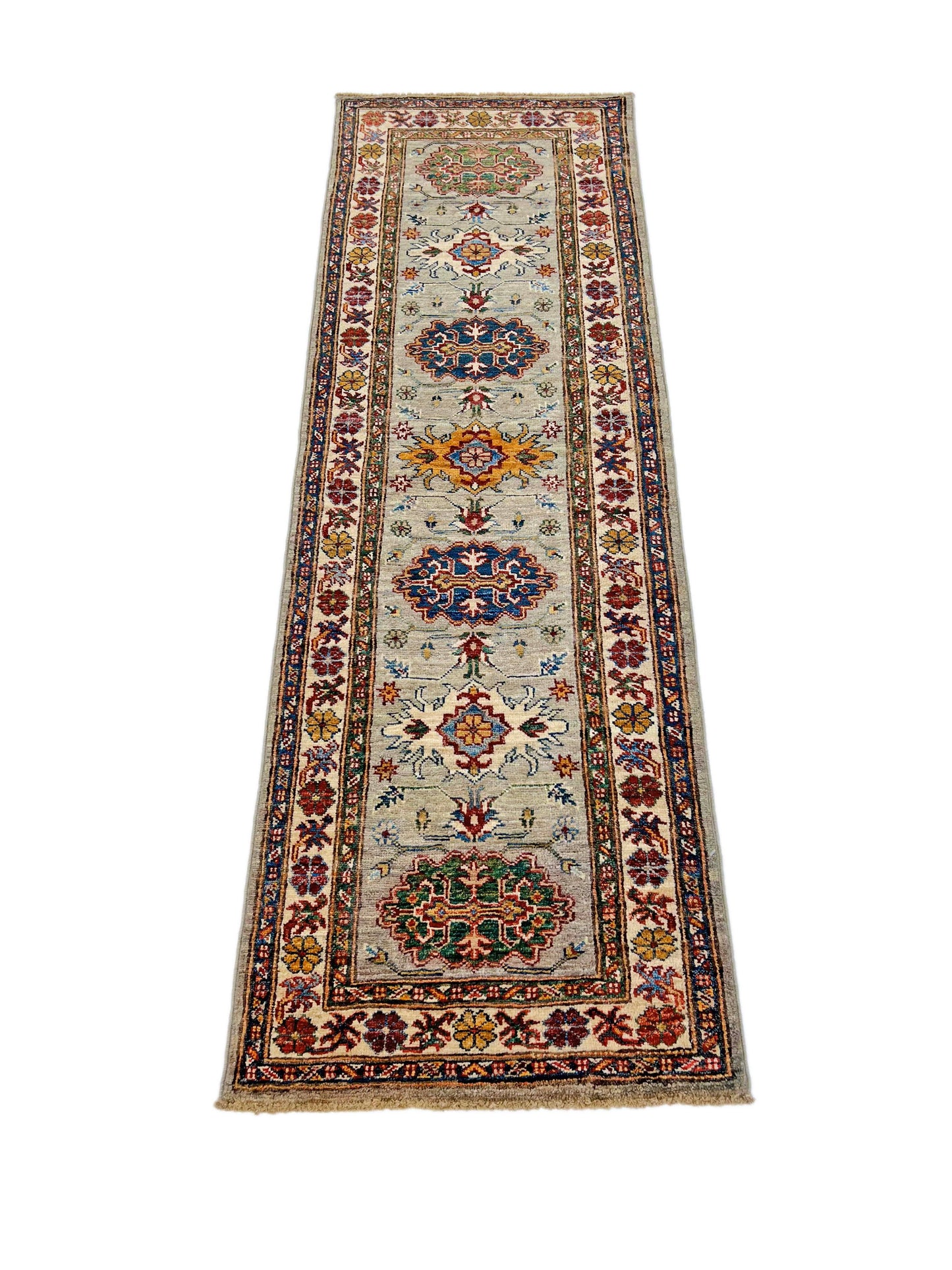 Super Kazak (2'00"x6'00") light gray/multicolor
