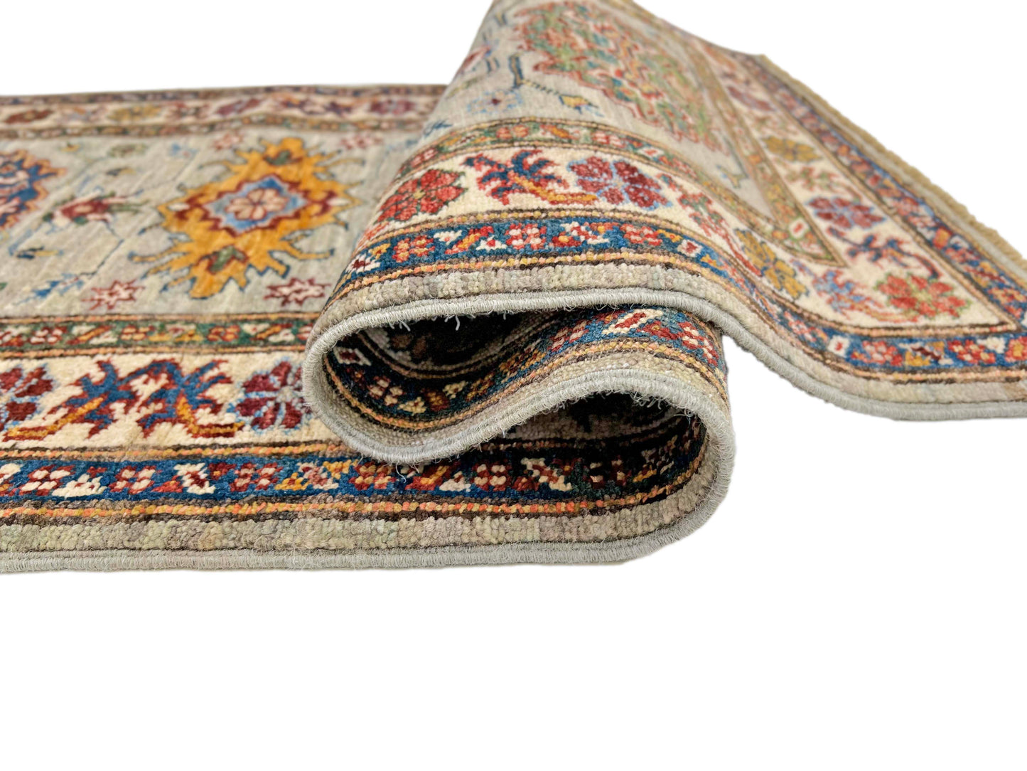 Super Kazak (2'00"x6'00") light gray/multicolor