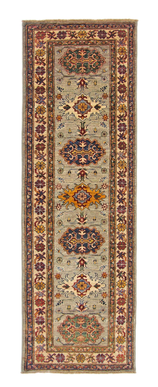 Super Kazak (2'00"x6'00") light gray/multicolor