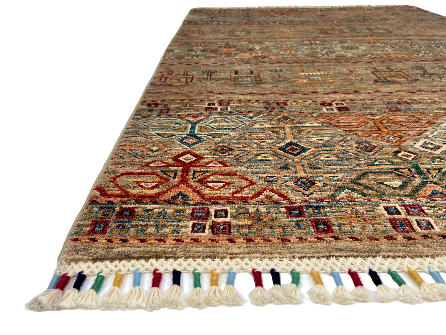 Afghan Khorjin (3'02"x4'08") camel/multicolor