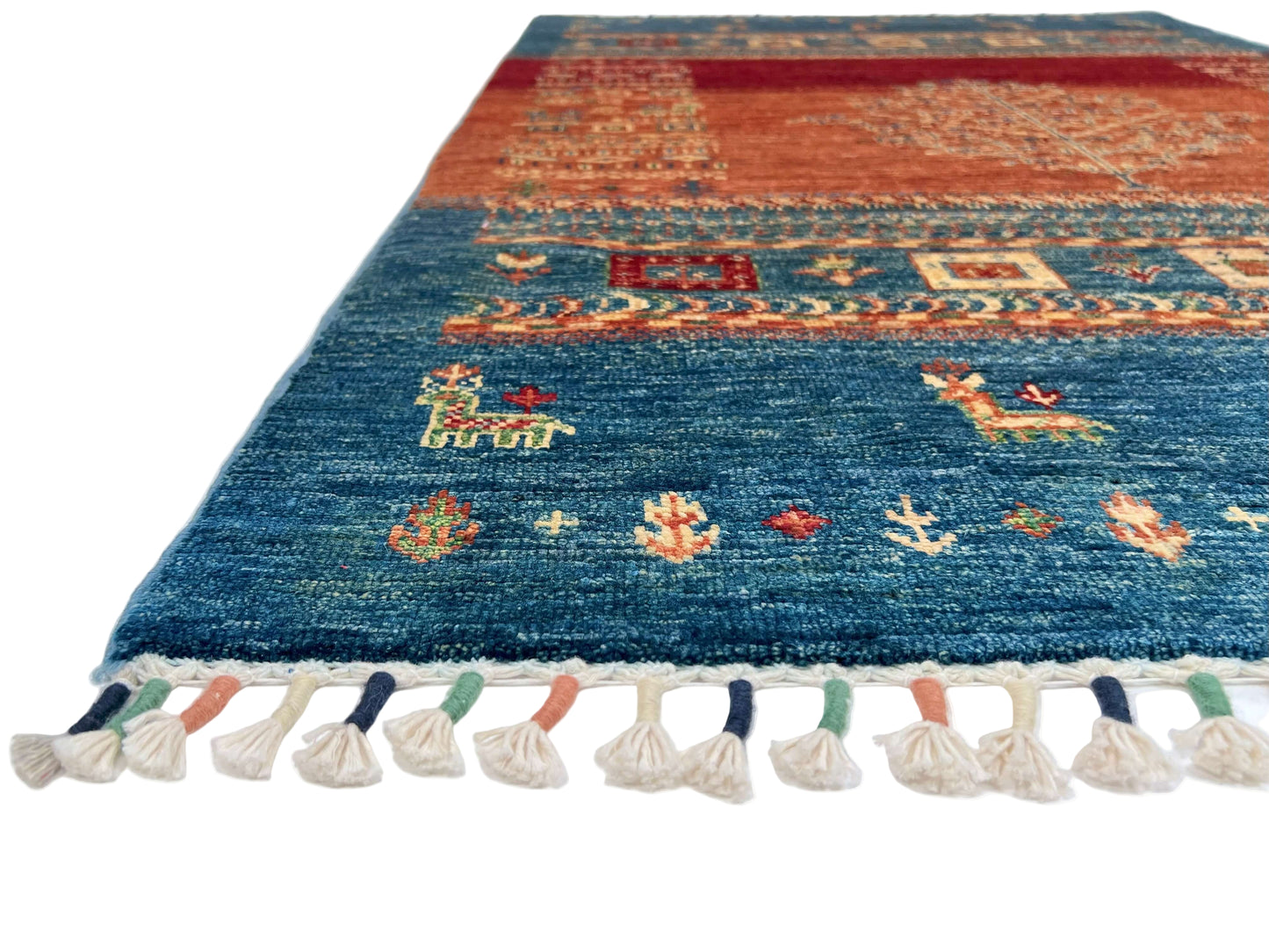 Afghan Tree of Life Gabbeh (3'04"x5'00") rust/blue