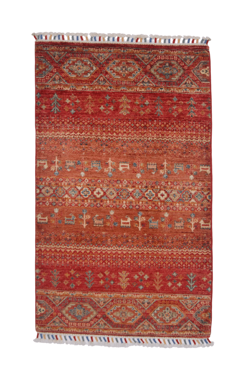Afghan Khorjin-Gabbeh (2'06"x4'02") rust/red