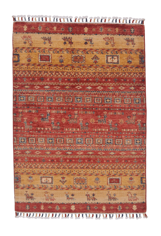 Afghan Khorjin-Gabbeh (2'08"x3'09") rust/gold