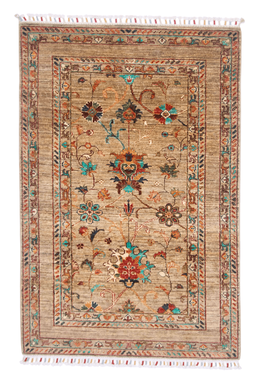 Khorjin (3'03"x4'11") camel/turquoise