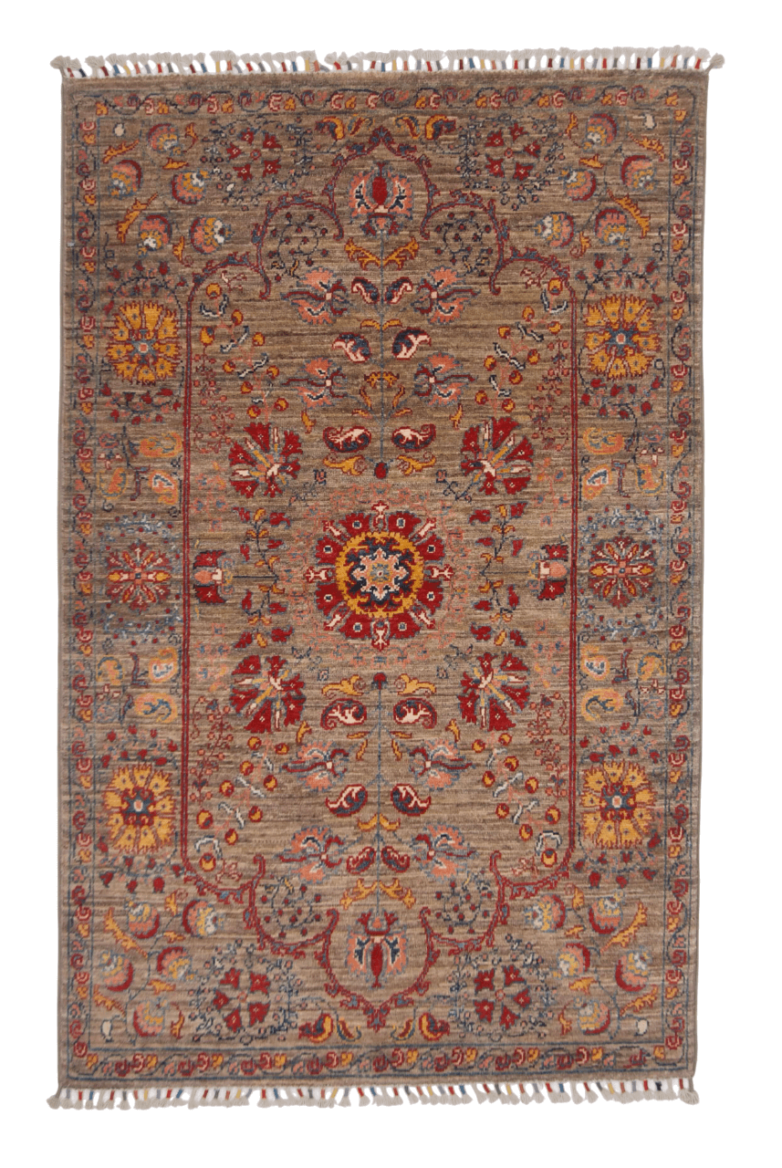 Afghan Khorjin - Suzani (3'02"x5'00") camel/red
