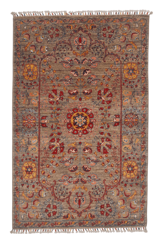 Afghan Khorjin - Suzani (3'02"x5'00") camel/red