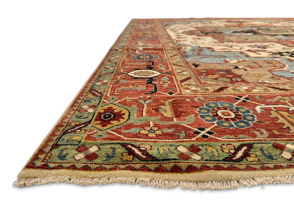 Indo-Persian - Serapi/Heriz Revival (8'x10') ivory/lt.blue/rust